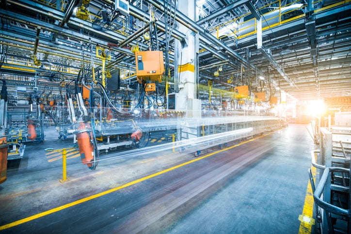 robots welding in factory